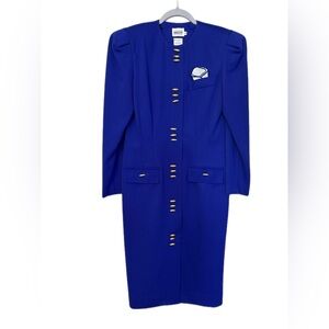 Vintage Leslie Fay Collection Royal Blue Dress with Gold Accents